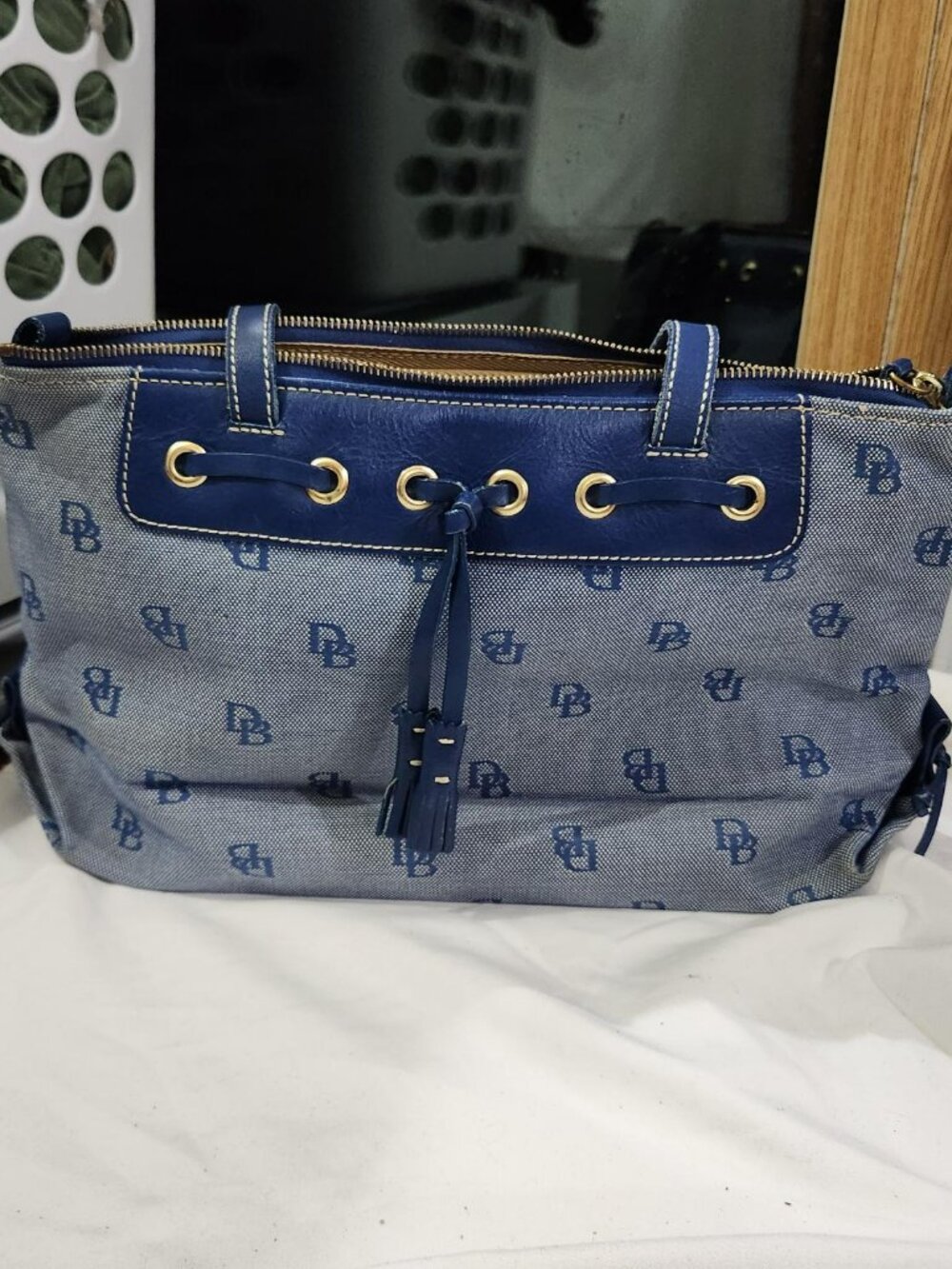Dooney & Bourke Blue Logo Canvas Shoulder Tote Purse